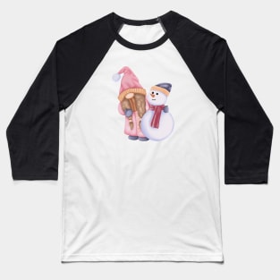 Cute Gnome Girl And Snowman Baseball T-Shirt